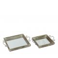 WOODEN TRAY WITH MIRROR S/2