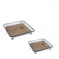 METAL TRAY WITH WOOD SET/2
