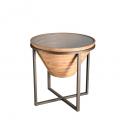 WOODEN SIDE TABLE ROUND WITH TEMPERED GLASS AND METAL BASE 65X65X66CM