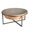 WOODEN COFFEE TABLE ROUND WITH TEMPERED GLASS AND METAL BASE 102X102X46CM