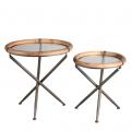 METAL SIDE TABLE SET/2 ROUND WITH TEMPERED GLASS AND WOODEN RING D65/50XH66/56CM