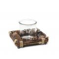 RATTAN CANDLE HOLDER W/GLASS